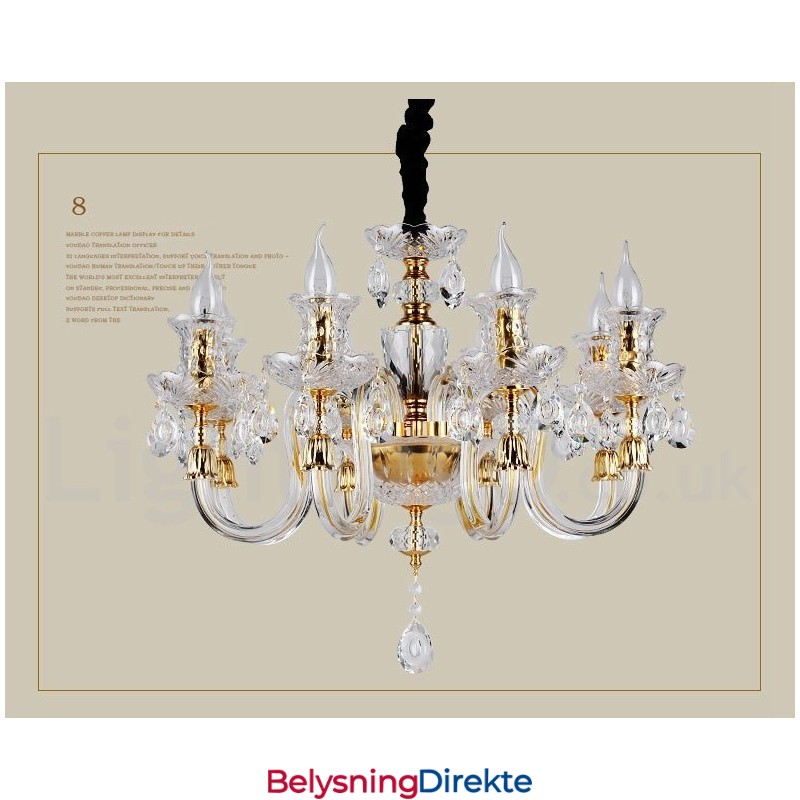 Retro Gullfarget K9 Klar Krystalllysekrone