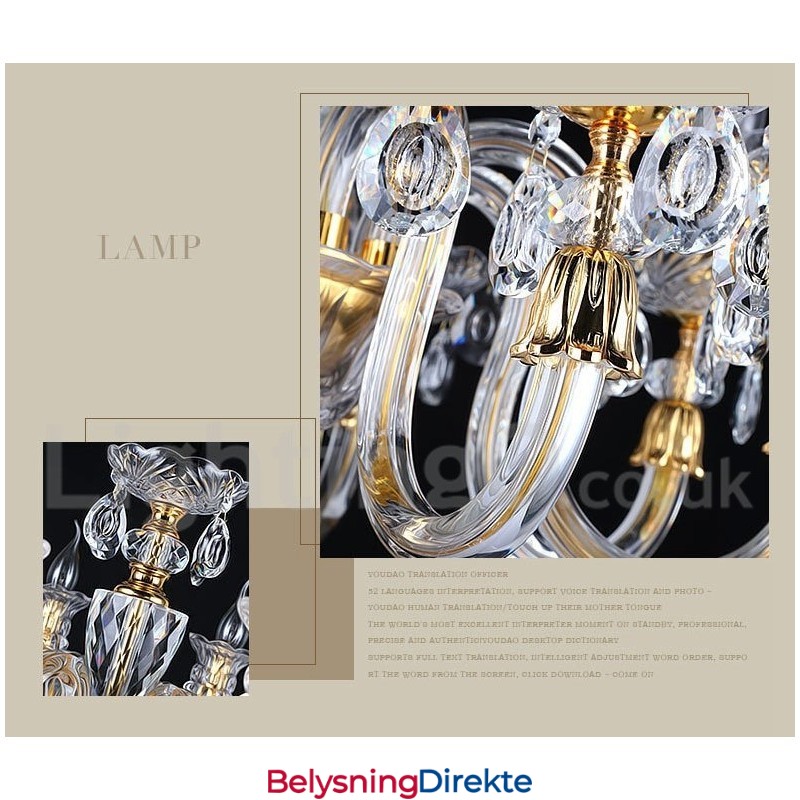 Retro Gullfarget K9 Klar Krystalllysekrone