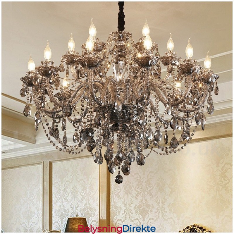 18 Lys Retro Grå Farge K9 Krystalllys Stor Lysekrone