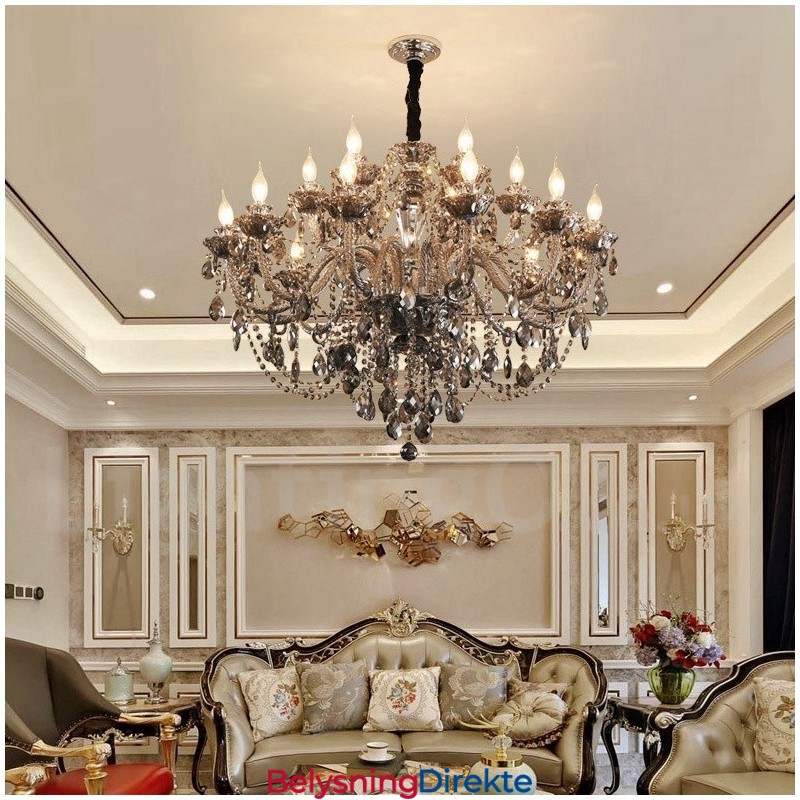 18 Lys Retro Grå Farge K9 Krystalllys Stor Lysekrone