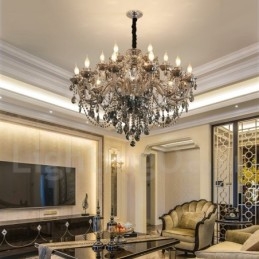 18 Lys Retro Grå Farge K9 Krystalllys Stor Lysekrone