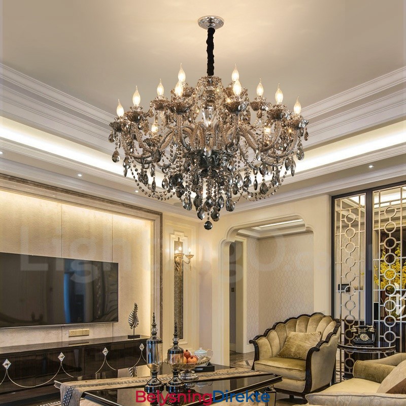 18 Lys Retro Grå Farge K9 Krystalllys Stor Lysekrone