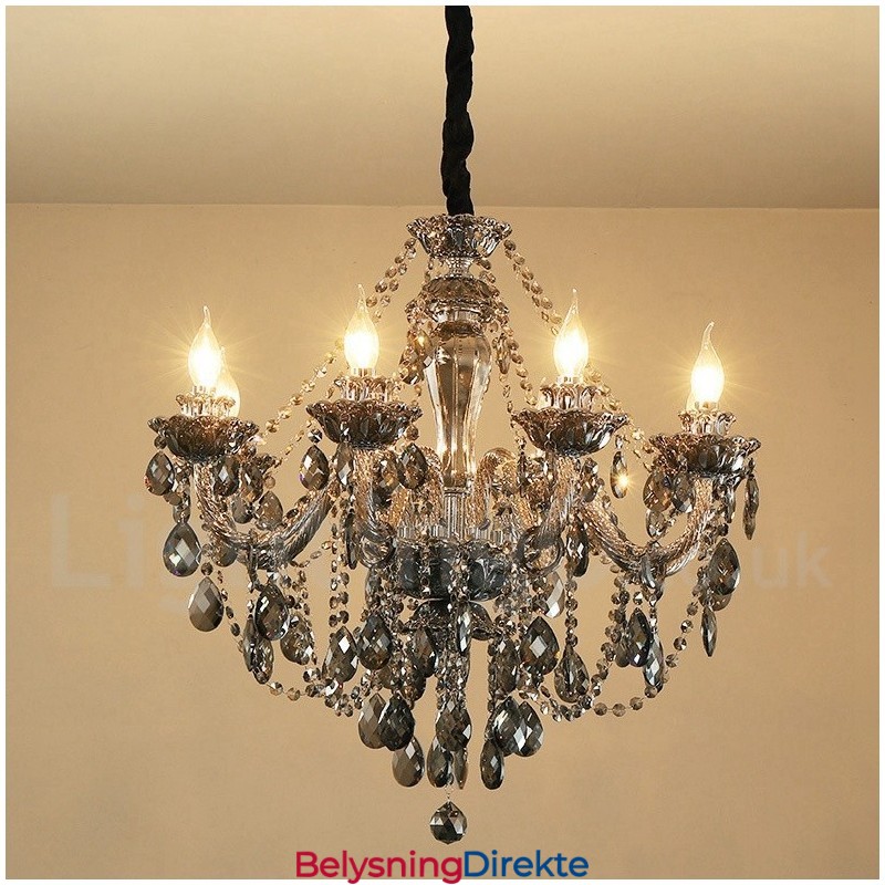 8 Lys Retro Grå Farge K9 Krystalllys Stor Lysekrone