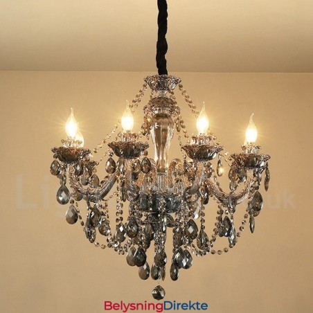 8 Lys Retro Grå Farge K9 Krystalllys Stor Lysekrone