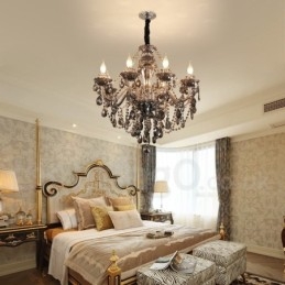 8 Lys Retro Grå Farge K9 Krystalllys Stor Lysekrone