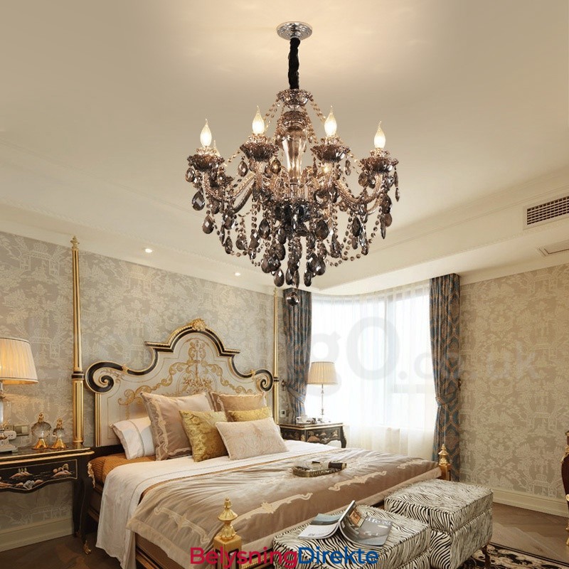 8 Lys Retro Grå Farge K9 Krystalllys Stor Lysekrone