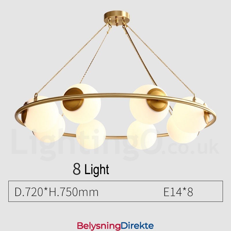 Rund Lysekrone I Rustikk Lodgestil I Ren Messing Med Hvite Skjermer