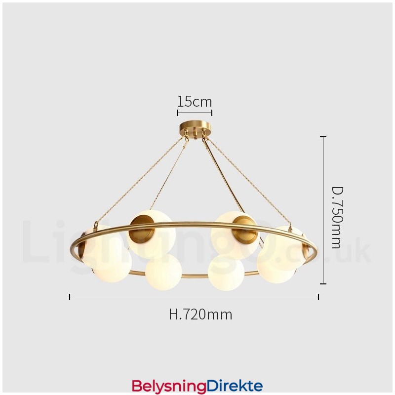 Rund Lysekrone I Rustikk Lodgestil I Ren Messing Med Hvite Skjermer