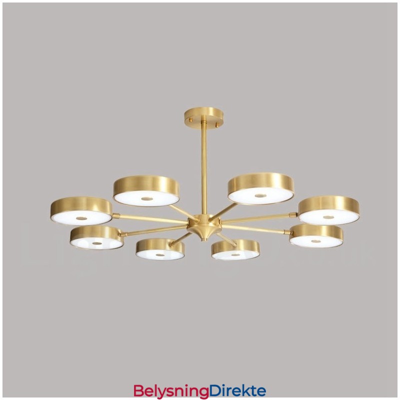 Roterbar Lysekrone I Ren Messing Med Rustikk Lodge Og Akrylskjermer