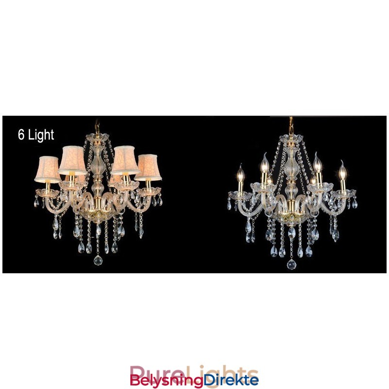 Stor K9 Krystalllysekrone Med Gullfarget Lys Og Skjermer