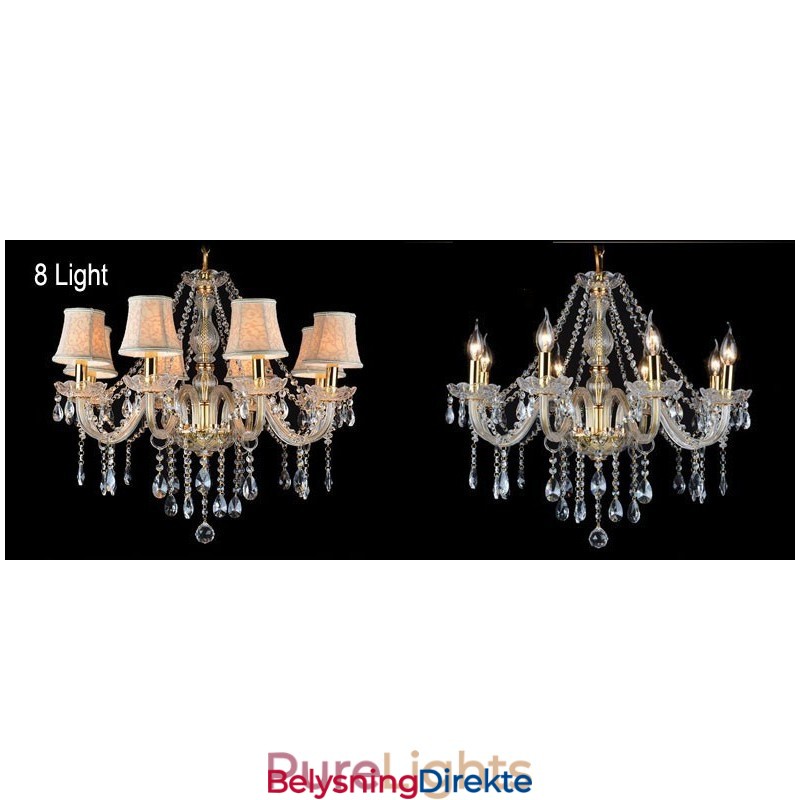 Stor K9 Krystalllysekrone Med Gullfarget Lys Og Skjermer