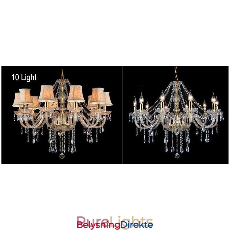Stor K9 Krystalllysekrone Med Gullfarget Lys Og Skjermer