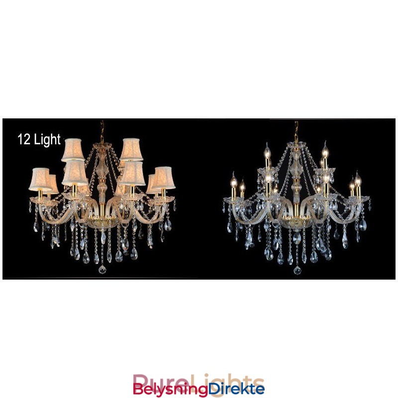 Stor K9 Krystalllysekrone Med Gullfarget Lys Og Skjermer