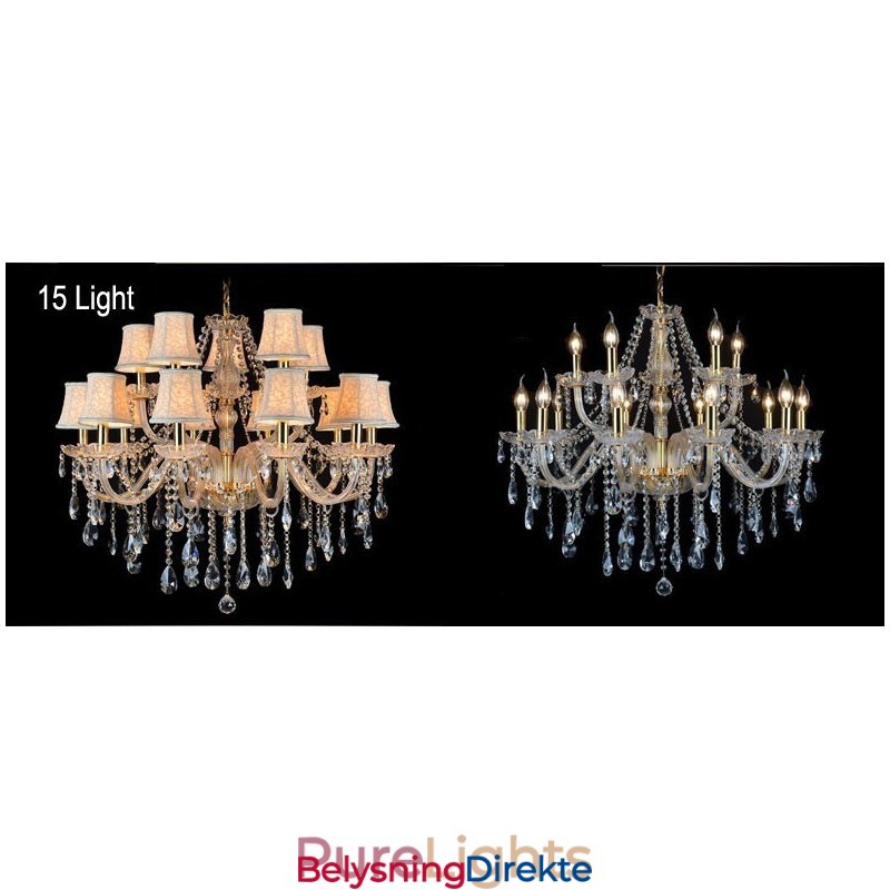 Stor K9 Krystalllysekrone Med Gullfarget Lys Og Skjermer