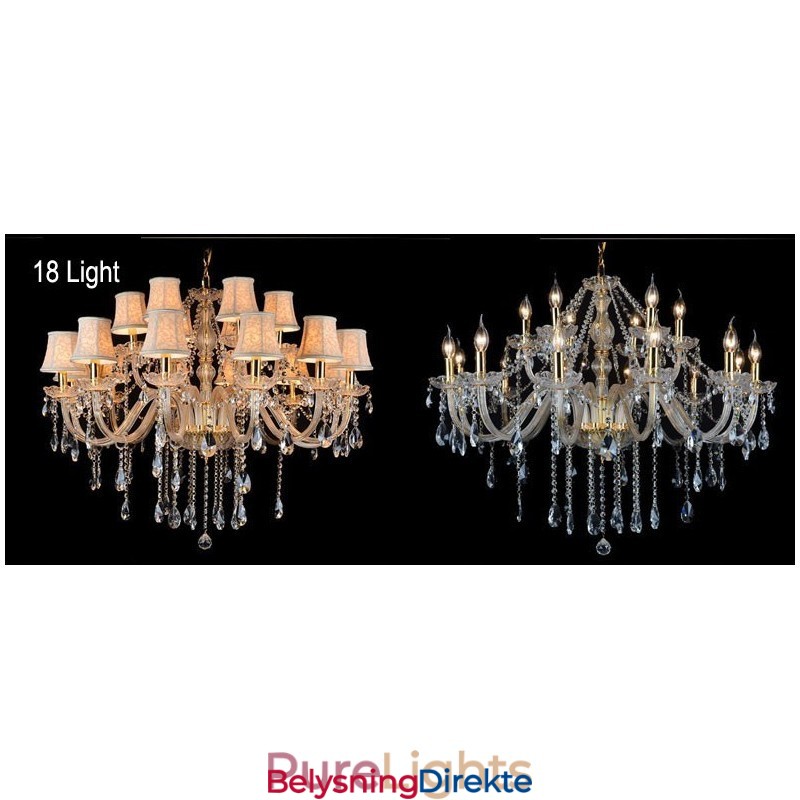 Stor K9 Krystalllysekrone Med Gullfarget Lys Og Skjermer