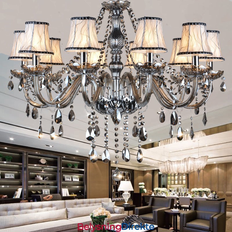 Stor Gråfarget K9 Krystalllysekrone Med Skjermer