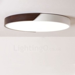 Retro Valnøttfarget Tre Ultratynn Rund Dimbar Innfelt Taklampe Med Akrylskjerm Kan Også Brukes Som Vegglampe