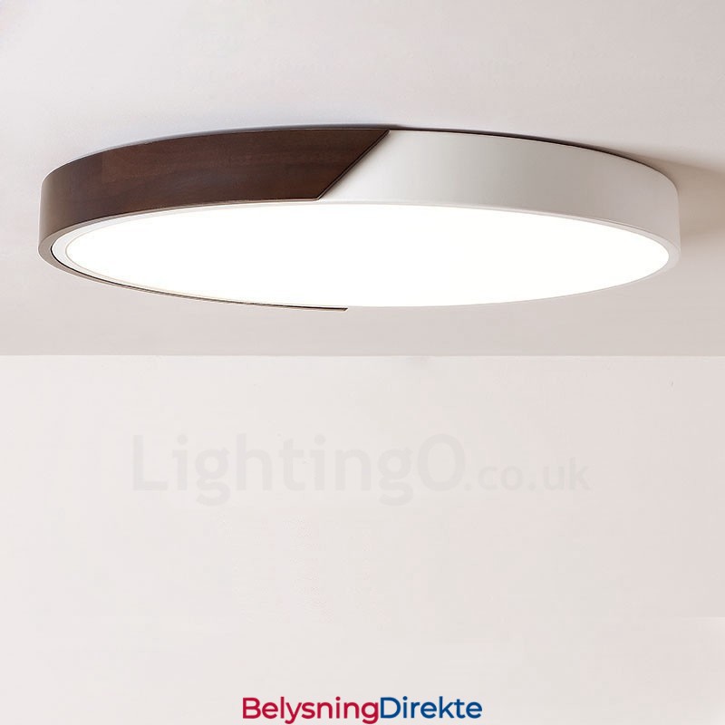 Retro Valnøttfarget Tre Ultratynn Rund Dimbar Innfelt Taklampe Med Akrylskjerm Kan Også Brukes Som Vegglampe