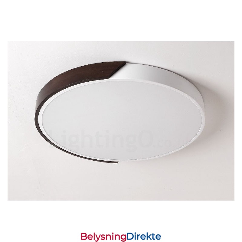 Retro Valnøttfarget Tre Ultratynn Rund Dimbar Innfelt Taklampe Med Akrylskjerm Kan Også Brukes Som Vegglampe