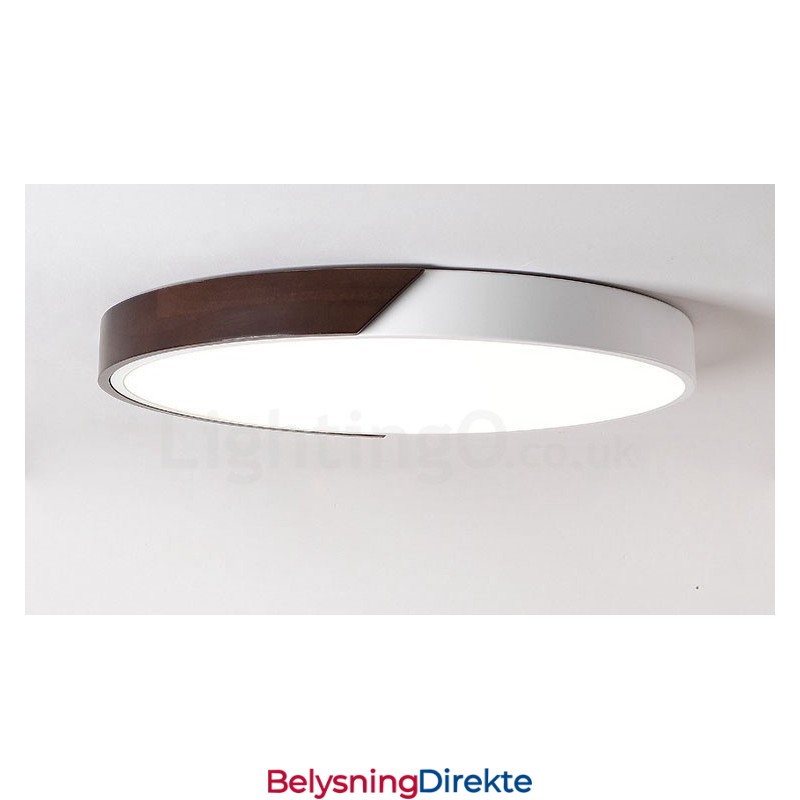 Retro Valnøttfarget Tre Ultratynn Rund Dimbar Innfelt Taklampe Med Akrylskjerm Kan Også Brukes Som Vegglampe