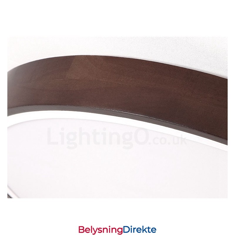 Retro Valnøttfarget Tre Ultratynn Rund Dimbar Innfelt Taklampe Med Akrylskjerm Kan Også Brukes Som Vegglampe