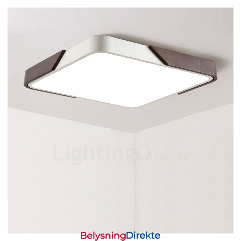 Retro Valnøttfarget Tre Ultratynn Firkantet Dimbar Innfelt Taklampe Med Akrylskjerm Kan Også Brukes Som Vegglampe