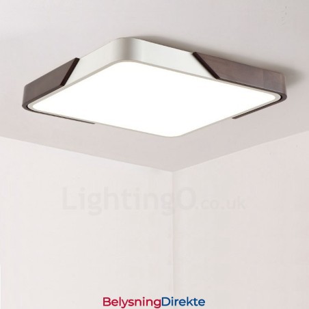 Retro Valnøttfarget Tre Ultratynn Firkantet Dimbar Innfelt Taklampe Med Akrylskjerm Kan Også Brukes Som Vegglampe