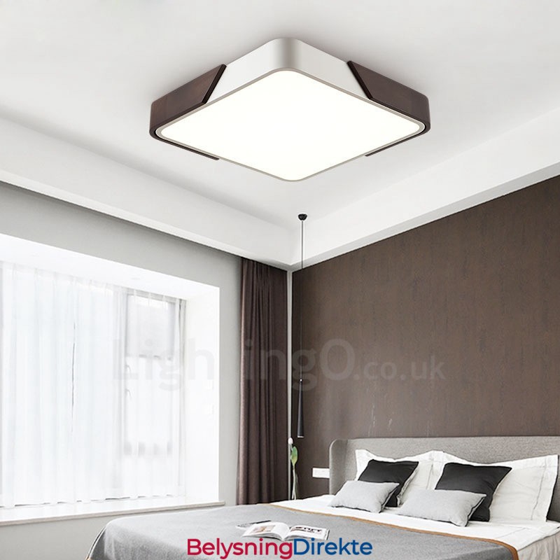 Retro Valnøttfarget Tre Ultratynn Firkantet Dimbar Innfelt Taklampe Med Akrylskjerm Kan Også Brukes Som Vegglampe