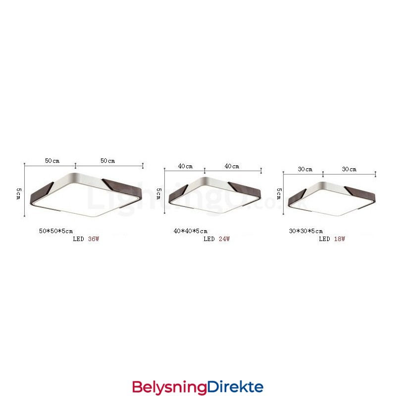 Retro Valnøttfarget Tre Ultratynn Firkantet Dimbar Innfelt Taklampe Med Akrylskjerm Kan Også Brukes Som Vegglampe