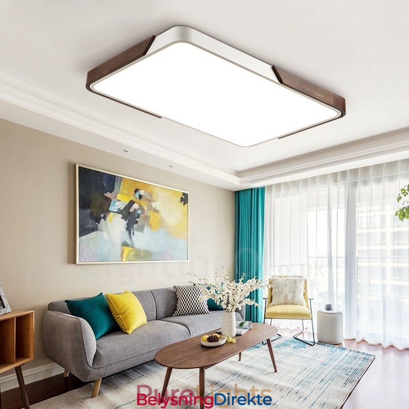 Retro Valnøttfarget Tre Ultratynn Rektangulær Dimbar Innfelt Taklampe Med Akrylskjerm Kan Også Brukes Som Vegglampe