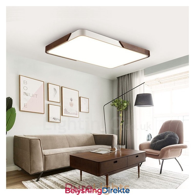 Retro Valnøttfarget Tre Ultratynn Rektangulær Dimbar Innfelt Taklampe Med Akrylskjerm Kan Også Brukes Som Vegglampe