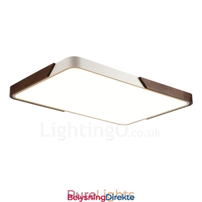 Retro Valnøttfarget Tre Ultratynn Rektangulær Dimbar Innfelt Taklampe Med Akrylskjerm Kan Også Brukes Som Vegglampe