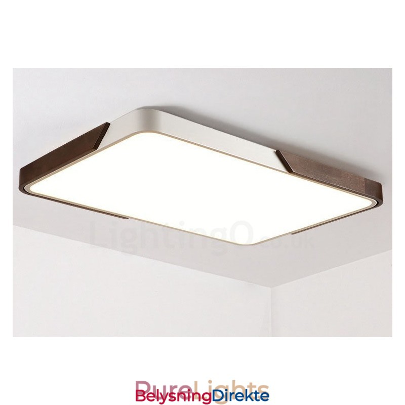 Retro Valnøttfarget Tre Ultratynn Rektangulær Dimbar Innfelt Taklampe Med Akrylskjerm Kan Også Brukes Som Vegglampe