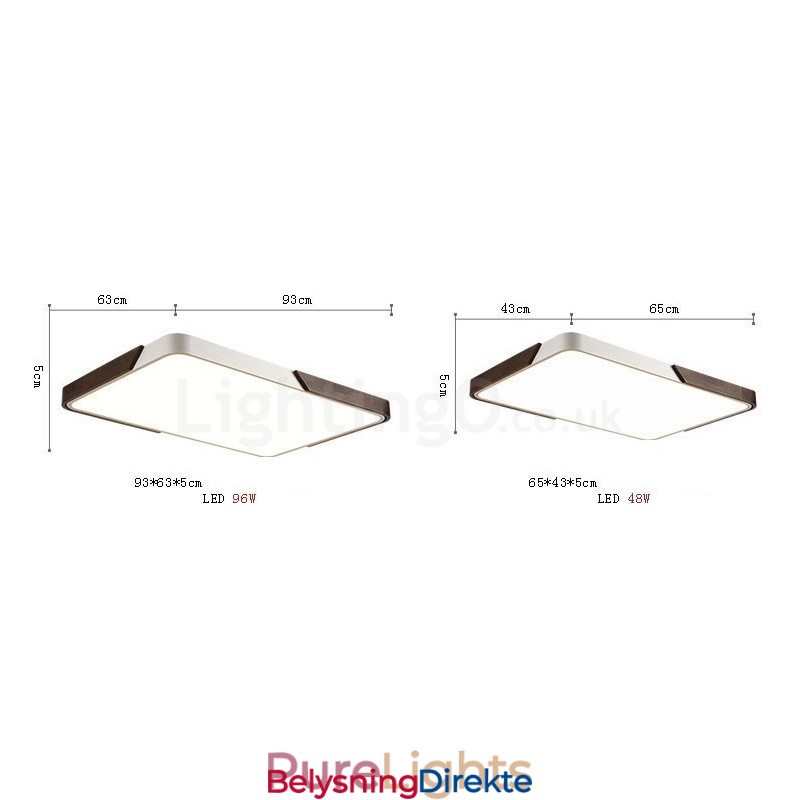 Retro Valnøttfarget Tre Ultratynn Rektangulær Dimbar Innfelt Taklampe Med Akrylskjerm Kan Også Brukes Som Vegglampe