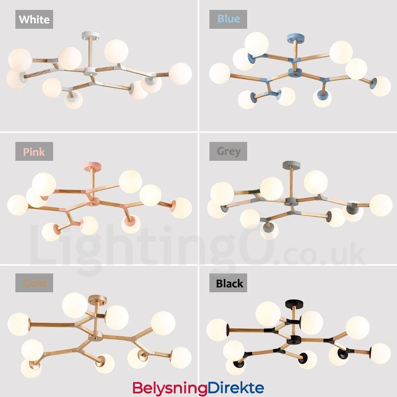 Tre Nordisk Moderne Magisk Bønne Molekylær Lysekrone I Tre Med Glassskjermer