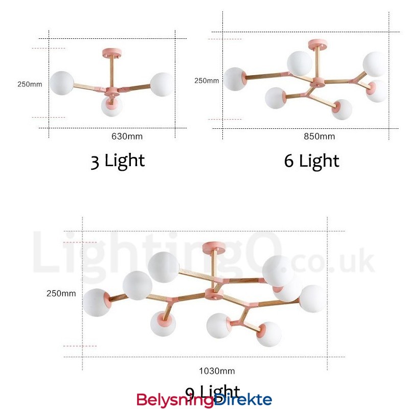 Tre Nordisk Moderne Magisk Bønne Molekylær Lysekrone I Tre Med Glassskjermer