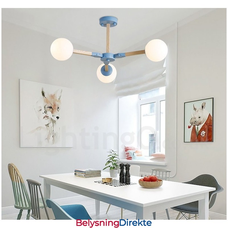 Tre Nordisk Moderne Magisk Bønne Molekylær Lysekrone I Tre Med Glassskjermer