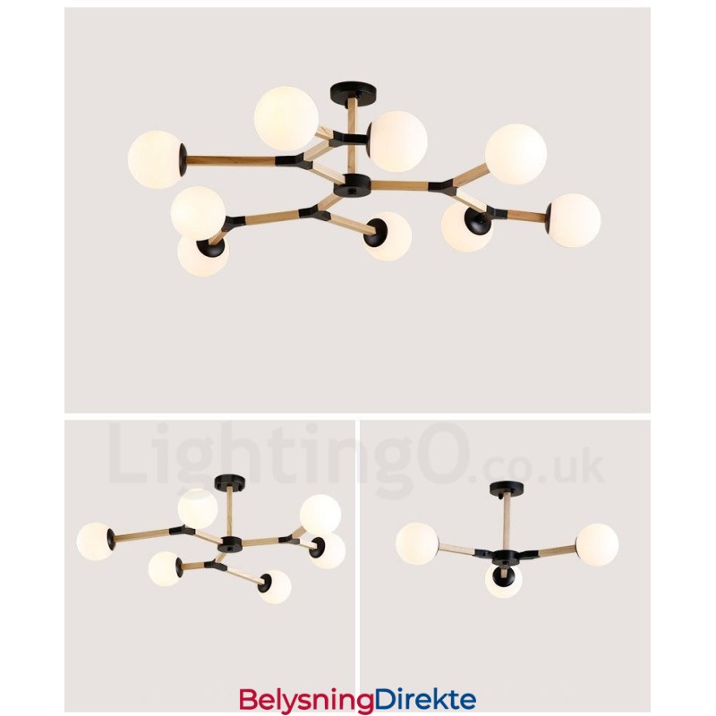 Tre Nordisk Moderne Magisk Bønne Molekylær Lysekrone I Tre Med Glassskjermer
