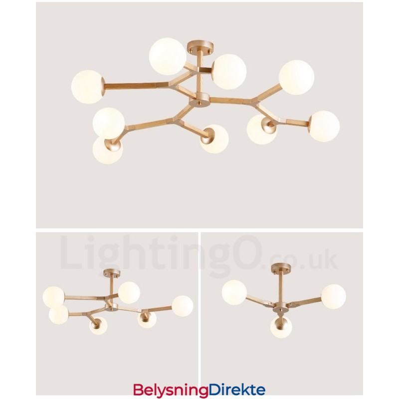 Tre Nordisk Moderne Magisk Bønne Molekylær Lysekrone I Tre Med Glassskjermer