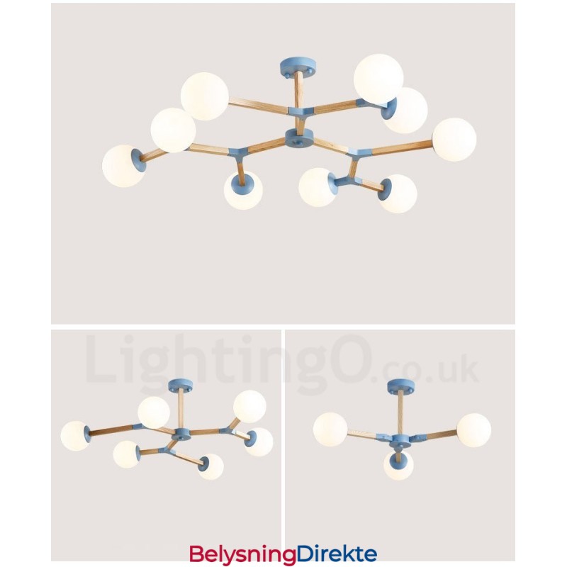 Tre Nordisk Moderne Magisk Bønne Molekylær Lysekrone I Tre Med Glassskjermer