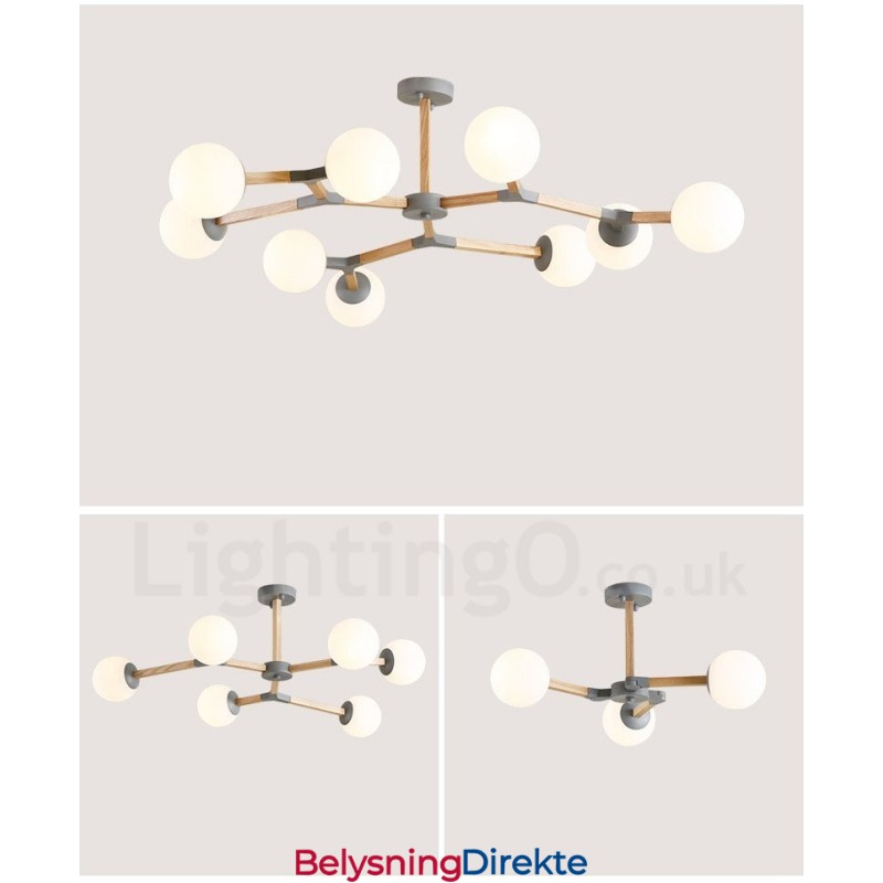 Tre Nordisk Moderne Magisk Bønne Molekylær Lysekrone I Tre Med Glassskjermer