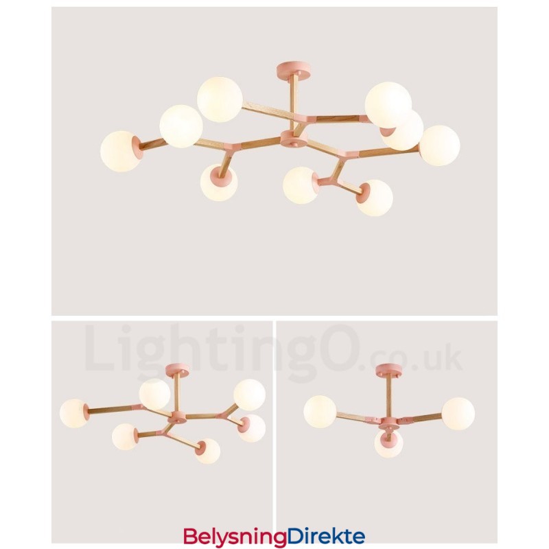 Tre Nordisk Moderne Magisk Bønne Molekylær Lysekrone I Tre Med Glassskjermer