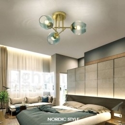 Rustikk Lysekrone I Rustfritt Stål Med 3 Lys Og Klare Eller Blå Glassskjermer