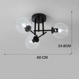 Rustikk Lysekrone I Rustfritt Stål Med 3 Lys Og Klare Eller Blå Glassskjermer