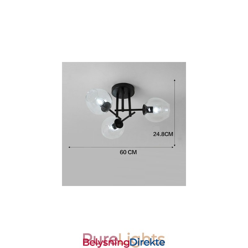 Rustikk Lysekrone I Rustfritt Stål Med 3 Lys Og Klare Eller Blå Glassskjermer