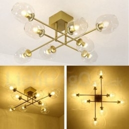 Rustikk Lysekrone I Rustfritt Stål Med 8 Lys Og Klare Eller Blå Glassskjermer