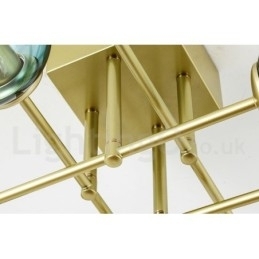 Rustikk Lysekrone I Rustfritt Stål Med 8 Lys Og Klare Eller Blå Glassskjermer