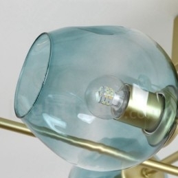 Rustikk Lysekrone I Rustfritt Stål Med 8 Lys Og Klare Eller Blå Glassskjermer