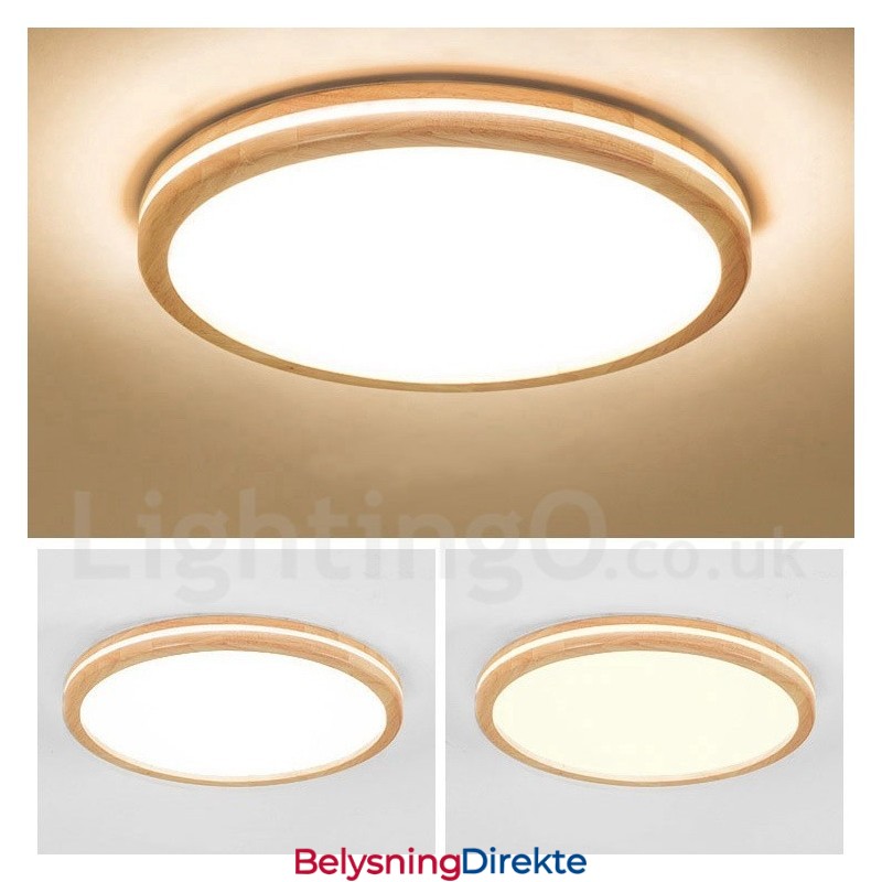 Dimbar Rund Trelampe Med Linse Moderne, Samtidskunstnerisk Nordisk Stil Innfelt Taklampe I Tre Med Akrylskjerm Og Fjernkontroll Kan Også Brukes Som Vegglampe