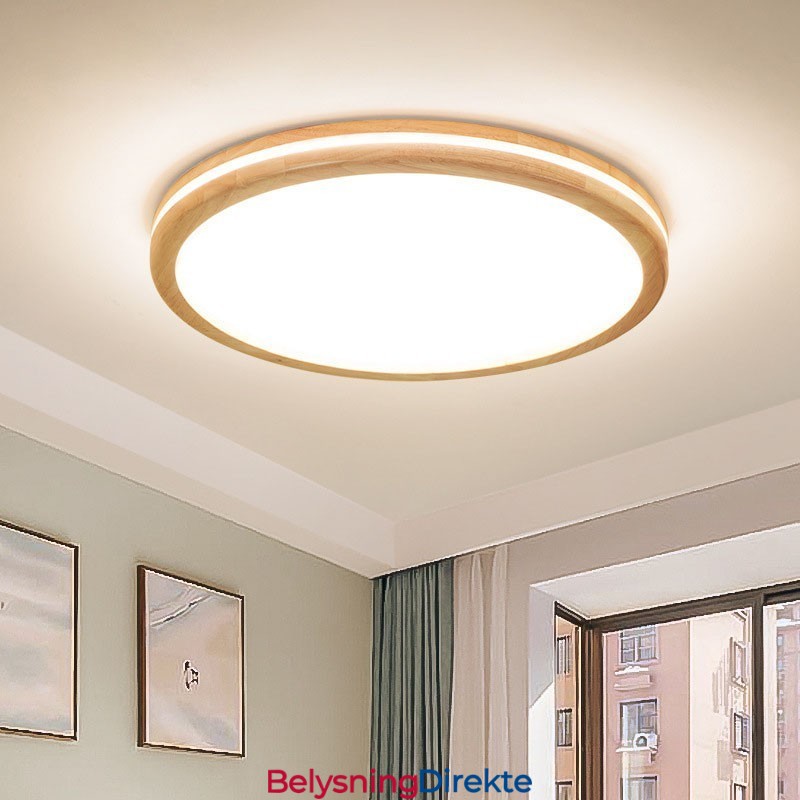 Dimbar Rund Trelampe Med Linse Moderne, Samtidskunstnerisk Nordisk Stil Innfelt Taklampe I Tre Med Akrylskjerm Og Fjernkontroll Kan Også Brukes Som Vegglampe